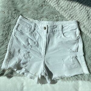Sandro White Distressed Denim Shorts